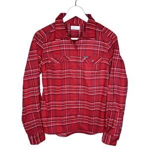 Columbia Women's Red Plaid Long Sleeve Button-Up Shirt, Outdoor Wear, Size Small